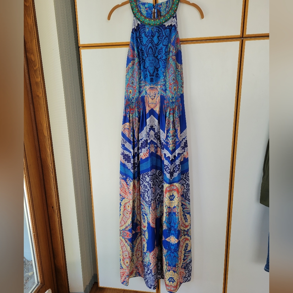 Ranna Gill Boteh Maxi Dress 6 Pleated Embroidered Rhinestone Multicolor - Picture 6 of 13